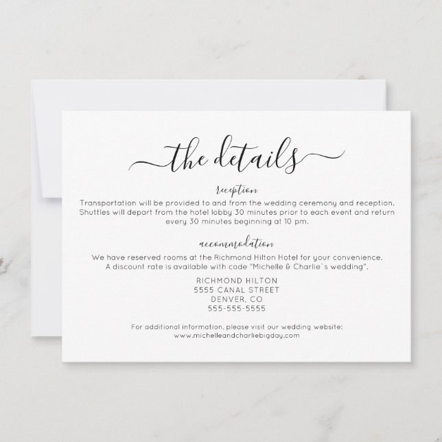 Elegant Minimalist Simple Wedding Details Invitation (Front)