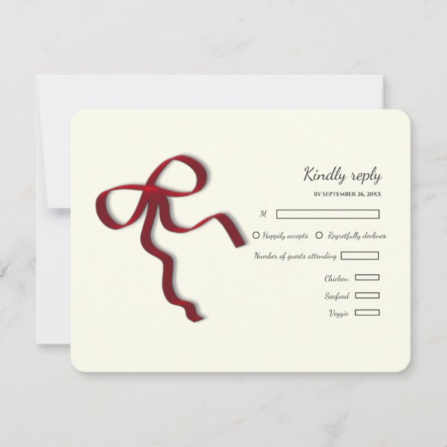 Elegant Minimalist Simple wedding red bow RSVP Card (Front)