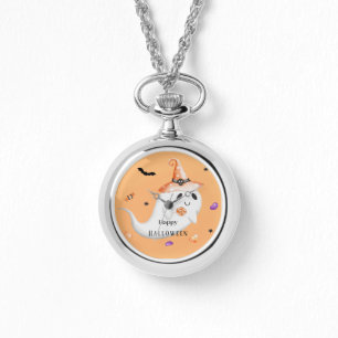 Elegant Minimalist Snoopy: Happy Halloween Pink Watch