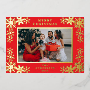 Elegant Minimalist Snowflakes Christmas Family Foil Holiday Card