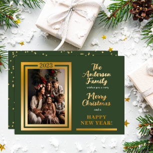 Elegant Minimalist   Stars   Merry Christmas Photo Foil Holiday Card