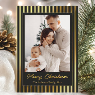 Elegant Minimalist Striped Black Christmas Holiday