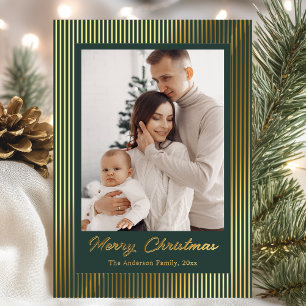 Elegant Minimalist Striped Green Christmas Holiday