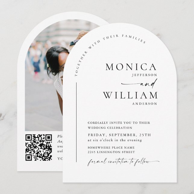 Elegant Minimalist Stylish Wedding QR code Photo Invitation (Front/Back)