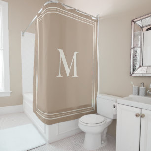Elegant Minimalist Tan Monogram Shower Curtain