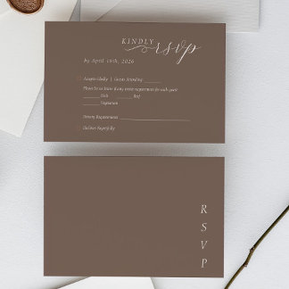 Elegant Minimalist Taupe Ivory Script Wedding RSVP Card
