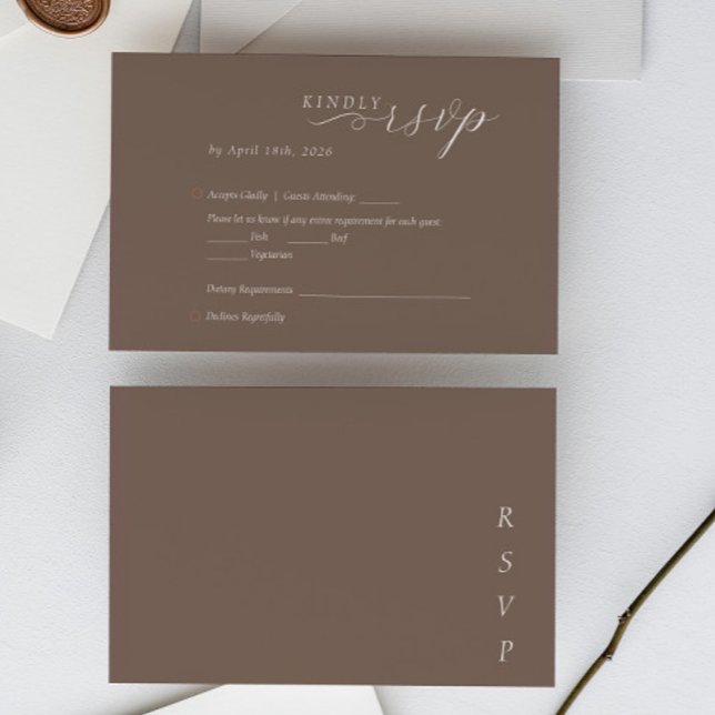 Elegant Minimalist Taupe Ivory Script Wedding RSVP Card (Creator Uploaded)