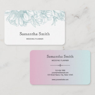 Elegant Minimalist Teal Green Floral Line Art Business Card