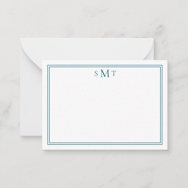Elegant Minimalist Teal Three Letter Monogram Card (Front)