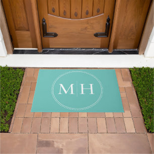 Elegant Minimalist Teal White Monogram Doormat
