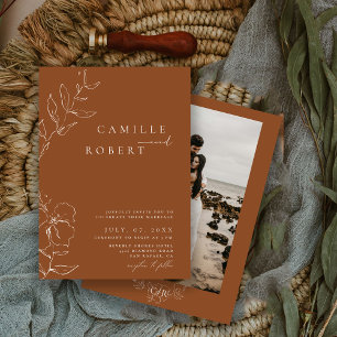 Elegant Minimalist Terra Cotta Calligraphy Wedding Invitation