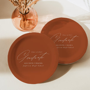 Elegant Minimalist Terracotta Graduation Paper Plate