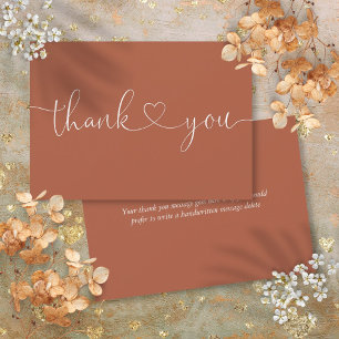 Elegant Minimalist Terracotta Script Heart Thank You Card