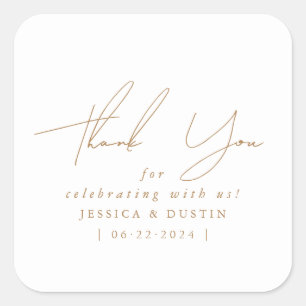 Elegant Minimalist Thank You Gold Script Square Sticker
