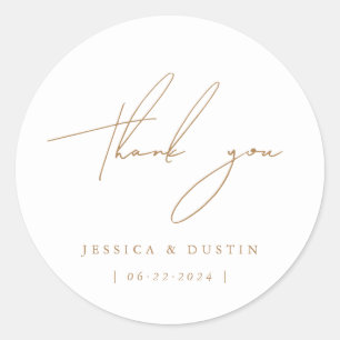 Elegant Minimalist Thank You Script Gold Classic Round Sticker