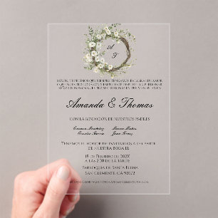 Elegant minimalist theme Spanish wedding Acrylic Invitations