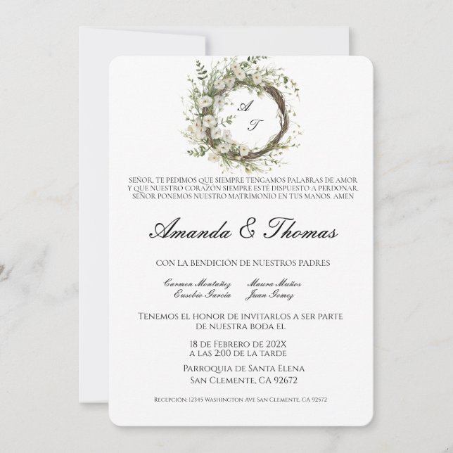 Elegant minimalist theme Spanish wedding Invitation (Front)