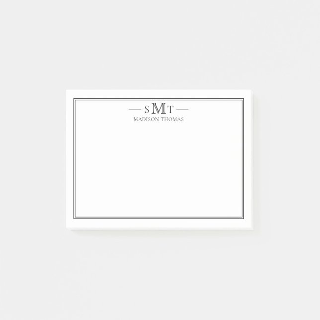 Elegant Minimalist Three Letter Monogram Post-it Notes (Front)