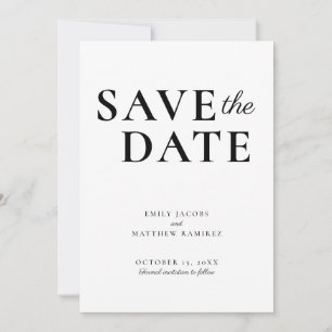 Elegant Minimalist Traditional Script Black White Save The Date