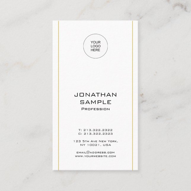 Elegant Minimalist Trendy Gold Vertical Template Business Card (Front)