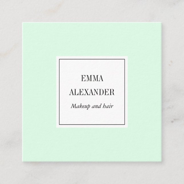 Elegant minimalist trendy pastel mint green modern square business card (Front)