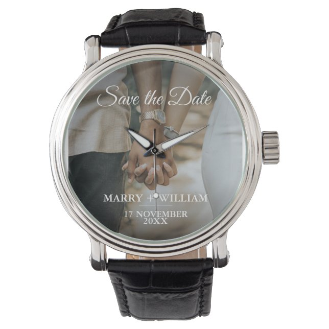 Elegant Minimalist Trendy Save The Date Photo Gift Watch (Front)
