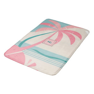 Elegant Minimalist tropical pink teal monogram Bath Mat