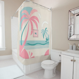 Elegant Minimalist tropical pink teal monogram  Shower Curtain
