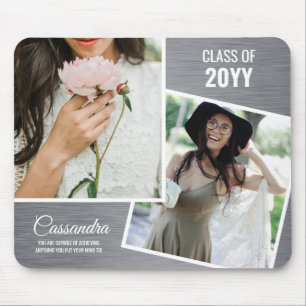 Elegant Minimalist Two Photo Graduate Graduation Mouse Mat