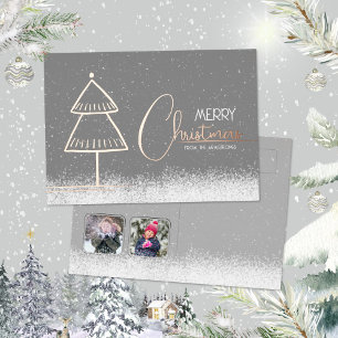 Elegant Minimalist Two Photo Rose Gold Christmas Foil Holiday Card