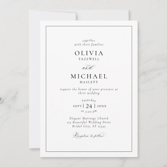 Elegant Minimalist Typography Black White Wedding Invitation (Front)