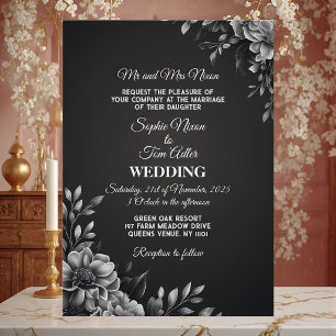 Elegant Minimalist Typography Black White Wedding Invitation