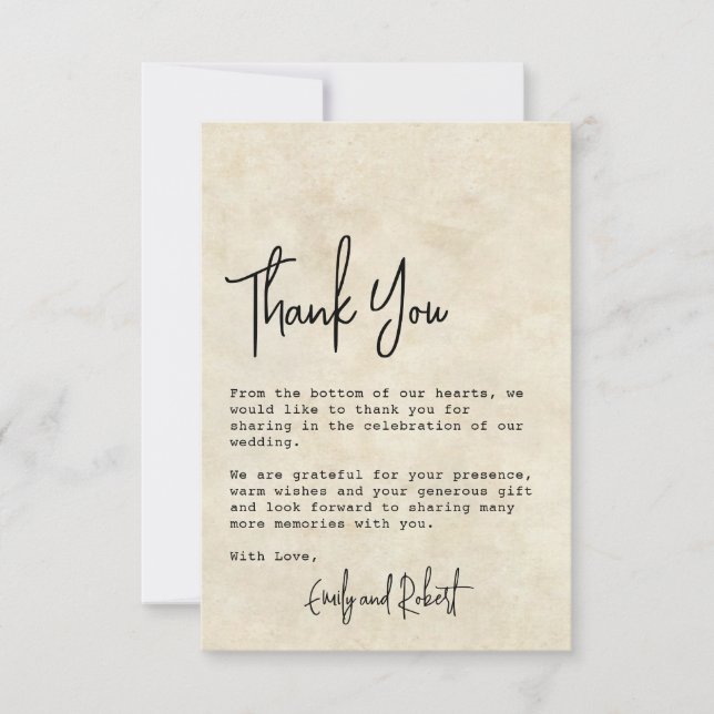 Elegant Minimalist Typography Photo Wedding Thank You Card (Front)