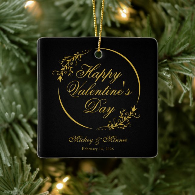 Elegant Minimalist Valentine's Day Floral Frame Ceramic Ornament (Tree)