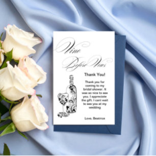 Elegant Minimalist Vino Before Vows Bridal Shower Thank You Card