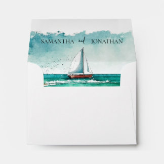 Elegant minimalist watercolor boat cruise wedding  envelope
