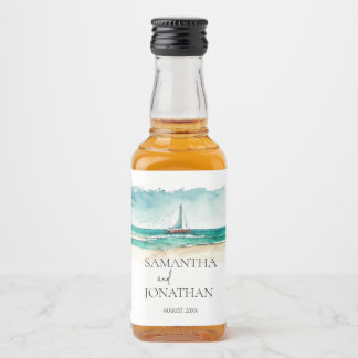 Elegant minimalist watercolor boat cruise wedding  liquor bottle label