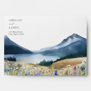 Elegant Minimalist Watercolor Mountain Wedding Envelope