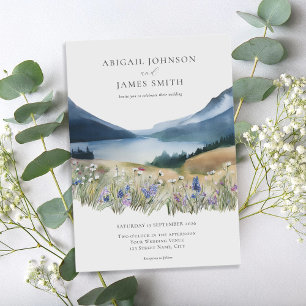 Elegant Minimalist Watercolor Mountain Wedding  Invitation