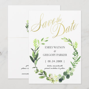 Elegant Minimalist Watercolor Palm  Wreath Save The Date