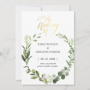 Elegant Minimalist Watercolor Palm  Wreath Save The Date