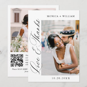 Elegant Minimalist Wedding 2 Photo QR code Thank You Card