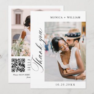 Elegant Minimalist Wedding 2 Photo QR code Thank You Card