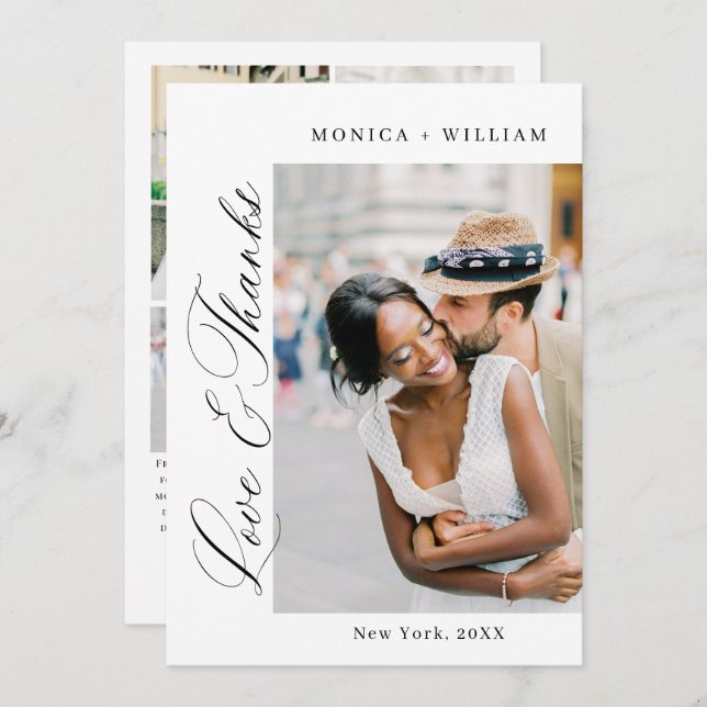 Elegant Minimalist Wedding 5 Photo Thank You Card (Front/Back)