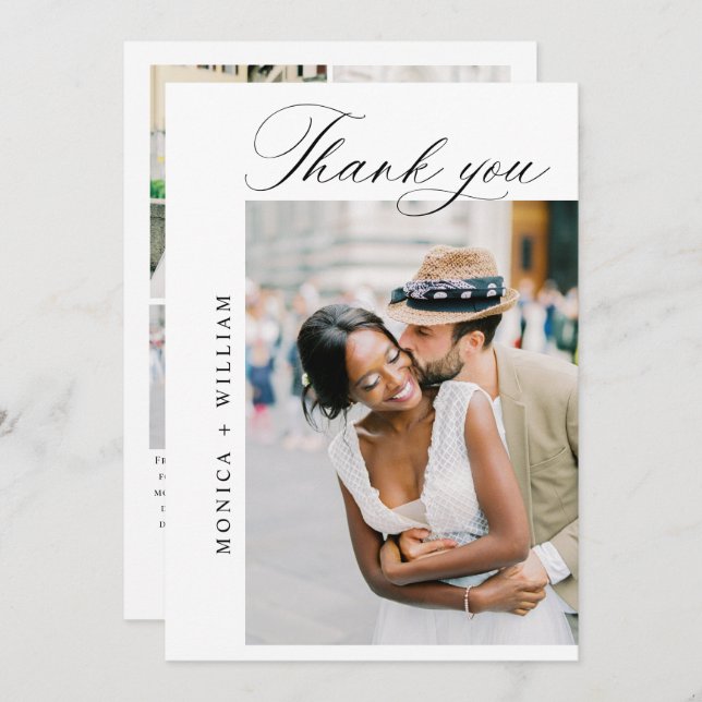 Elegant Minimalist Wedding 5 Photo Thank You Card (Front/Back)