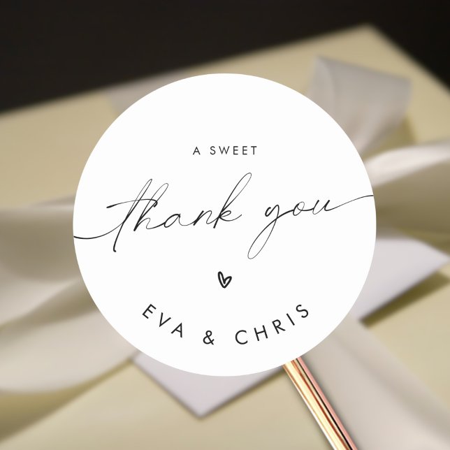 Elegant Minimalist Wedding a Sweet Thank You Classic Round Sticker (Creator Uploaded)