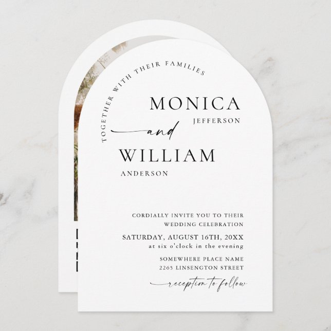 Elegant Minimalist Wedding Arch Photo QR code Invitation (Front/Back)