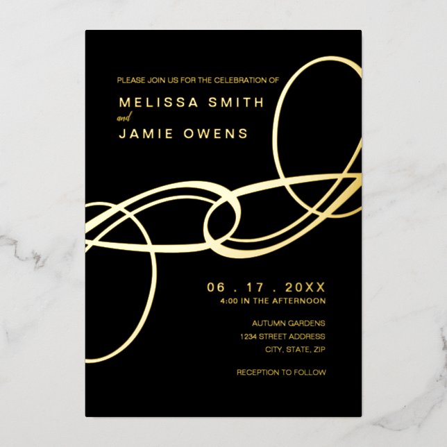 Elegant Minimalist Wedding Black and Gold (Front)