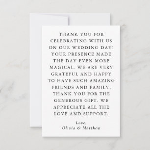 Elegant Minimalist Wedding Black & White Simple Thank You Card