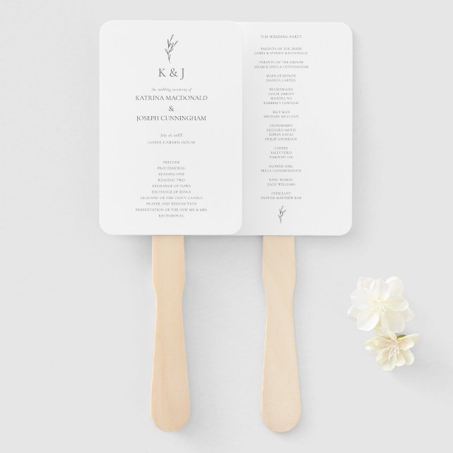 Elegant Minimalist Wedding Ceremony Hand Fan (Front and Back)